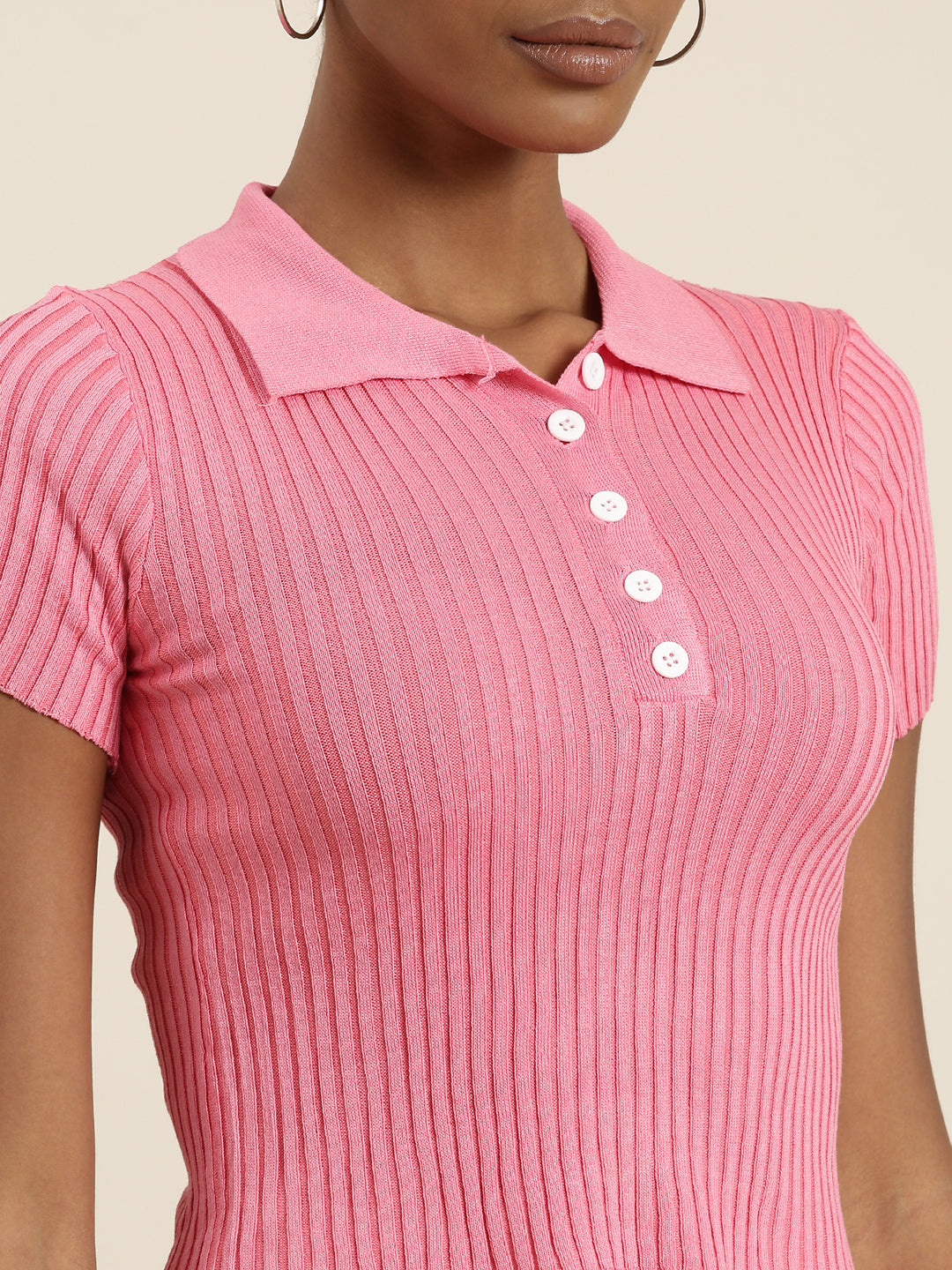 Women Pink Solid Fitted Crop Top