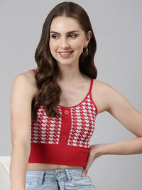 Women's Red Geometric Print Crop Tank Top