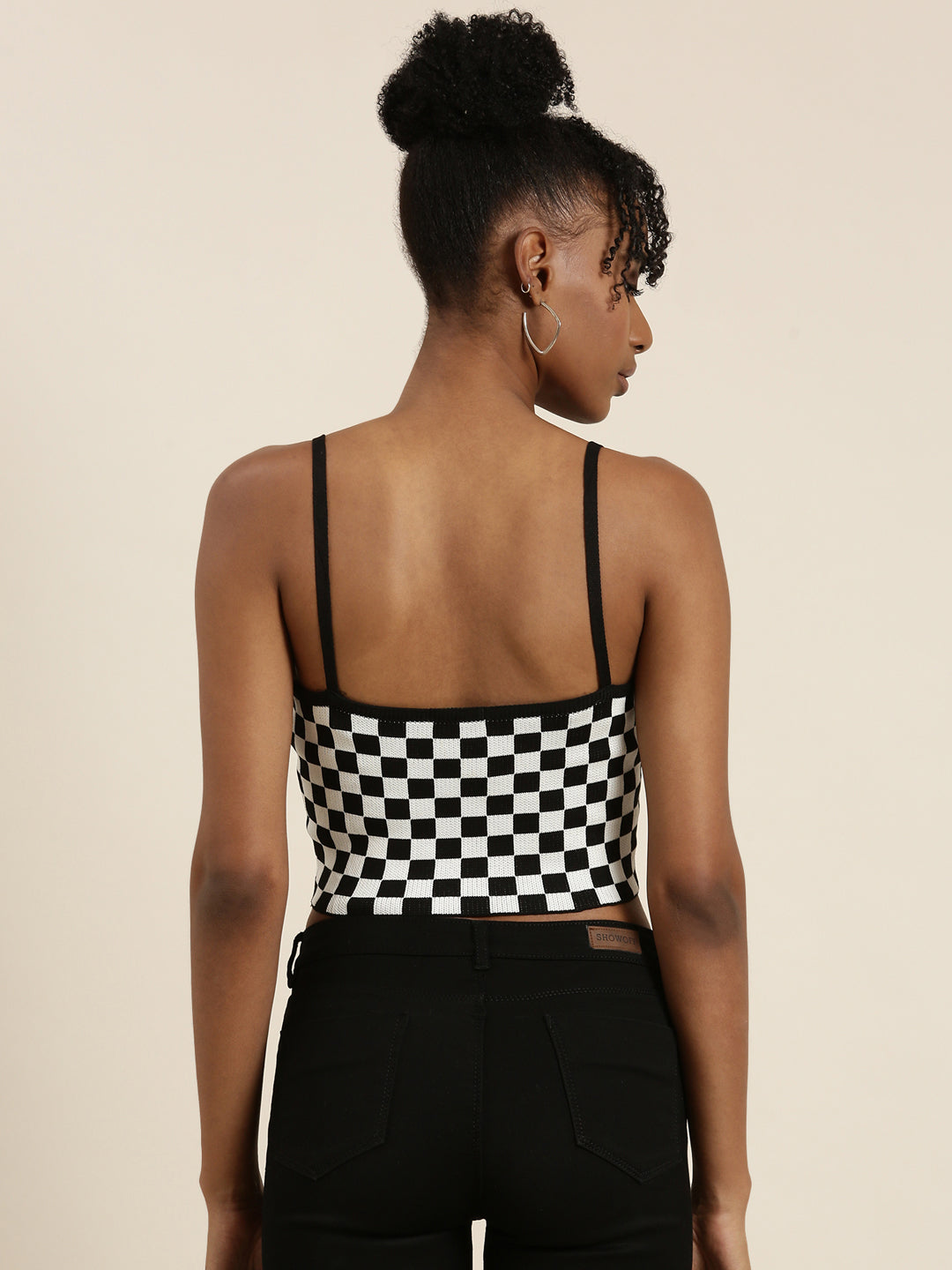 Women's Black Checked Bralette Crop Top