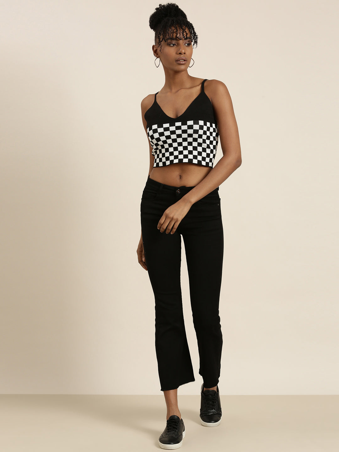 Women's Black Checked Bralette Crop Top