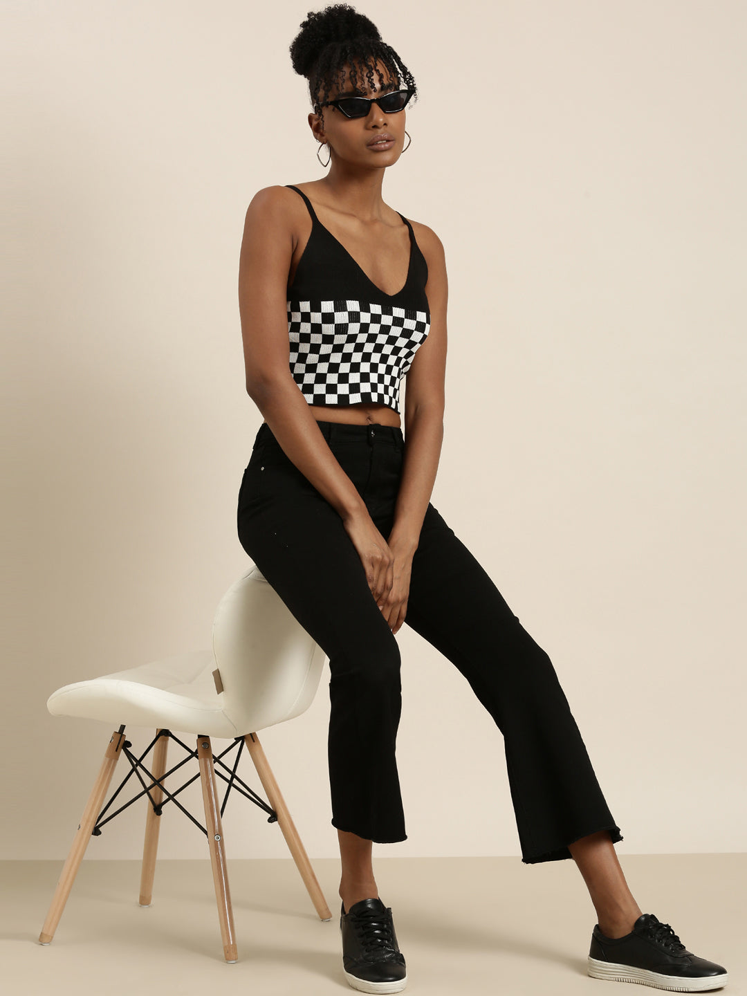 Women's Black Checked Bralette Crop Top