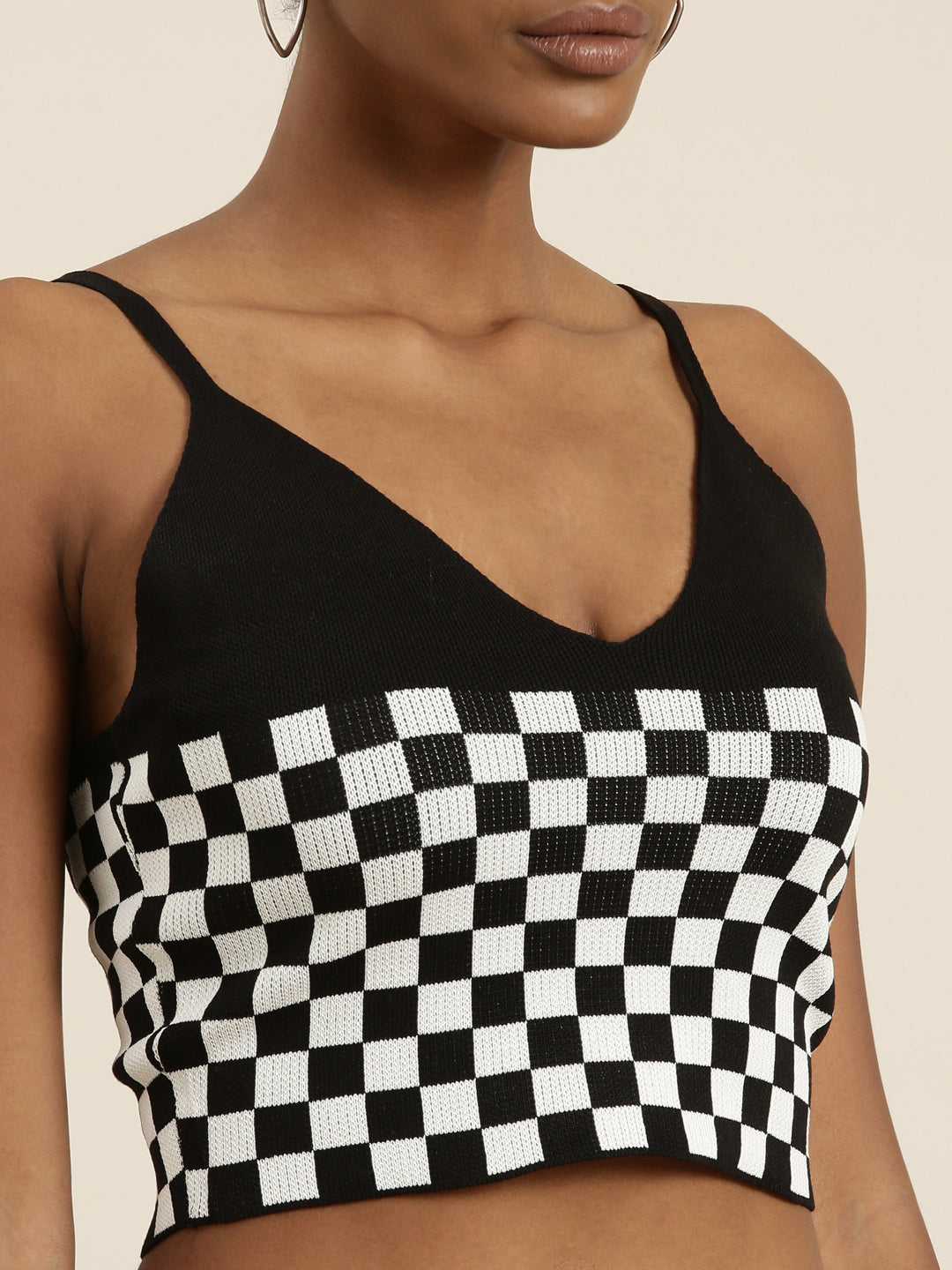 Women's Black Checked Bralette Crop Top