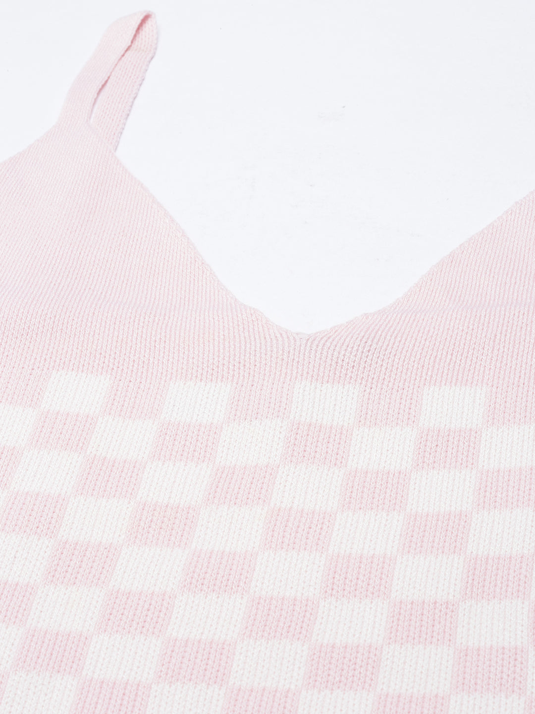 Shoulder Straps Checked Sleeveless Fitted Pink Crop Top