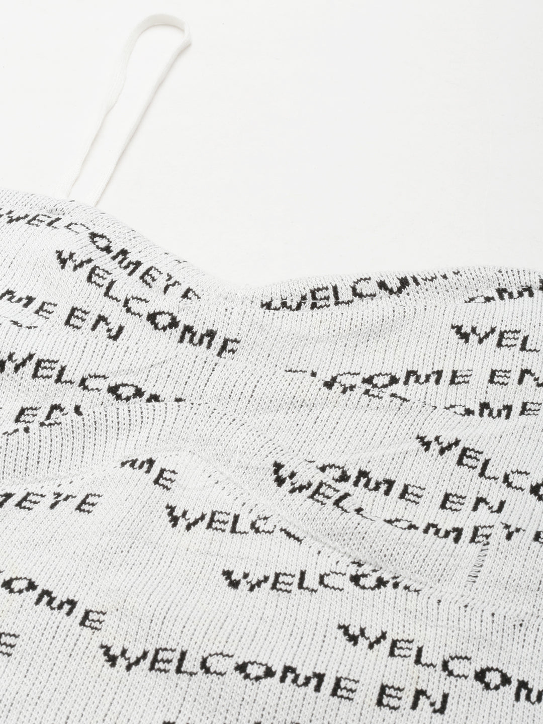 Women's Grey Shoulder Straps Typography Printed Fitted Top