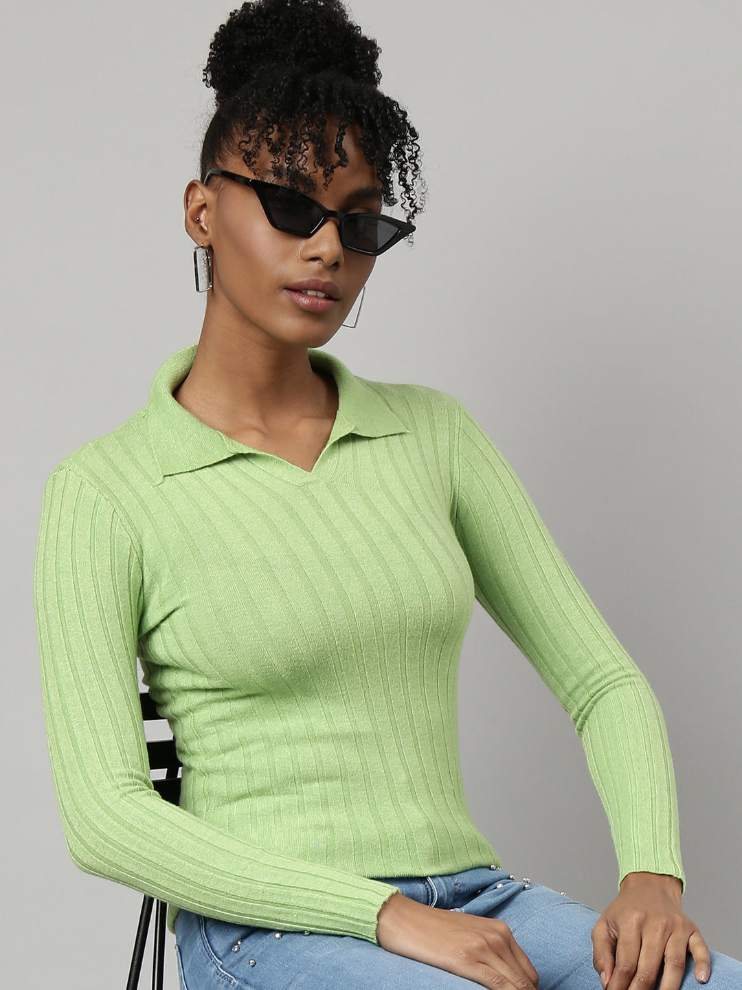 Women Green Solid Fitted Top