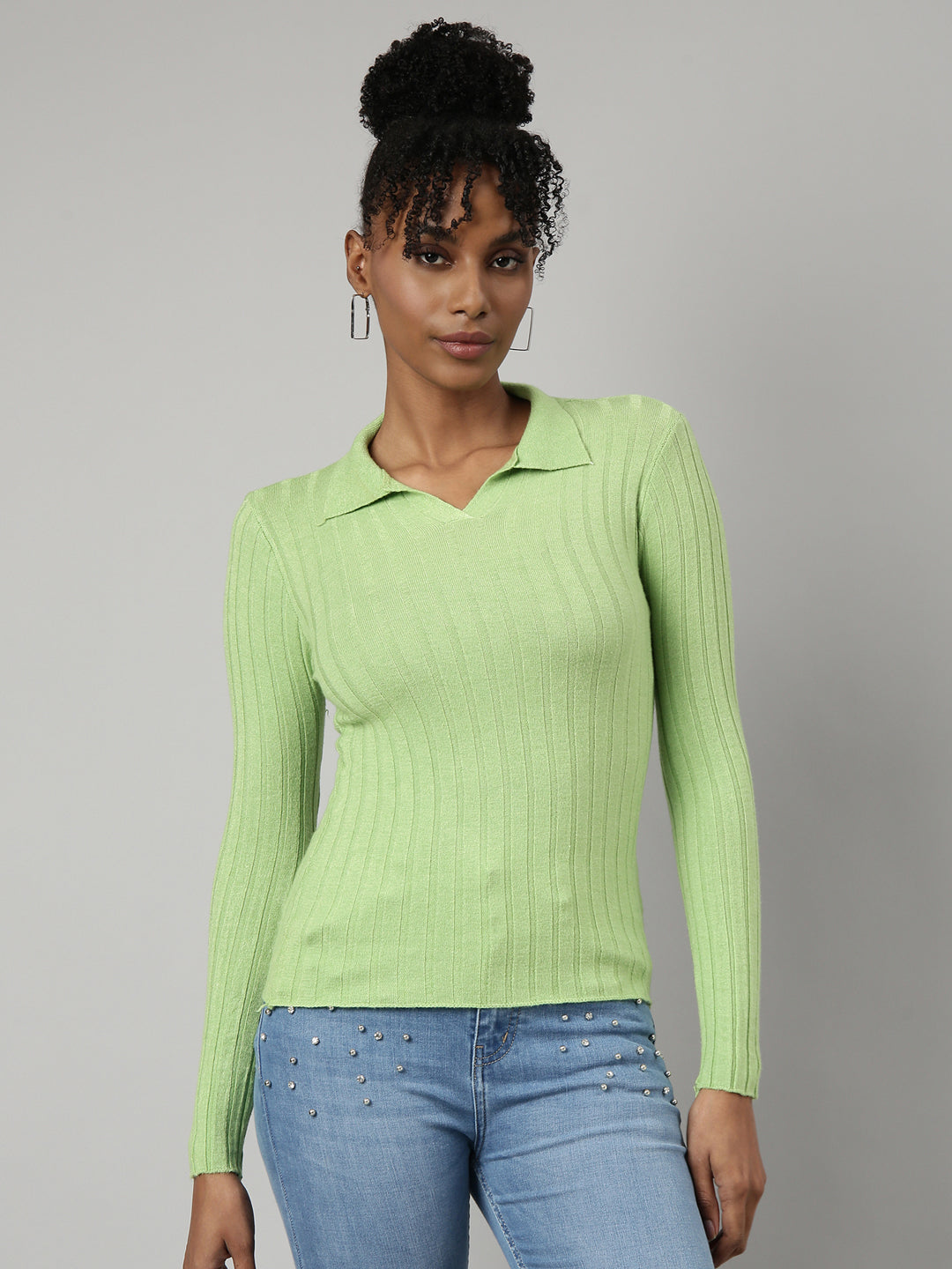 Women Green Solid Fitted Top