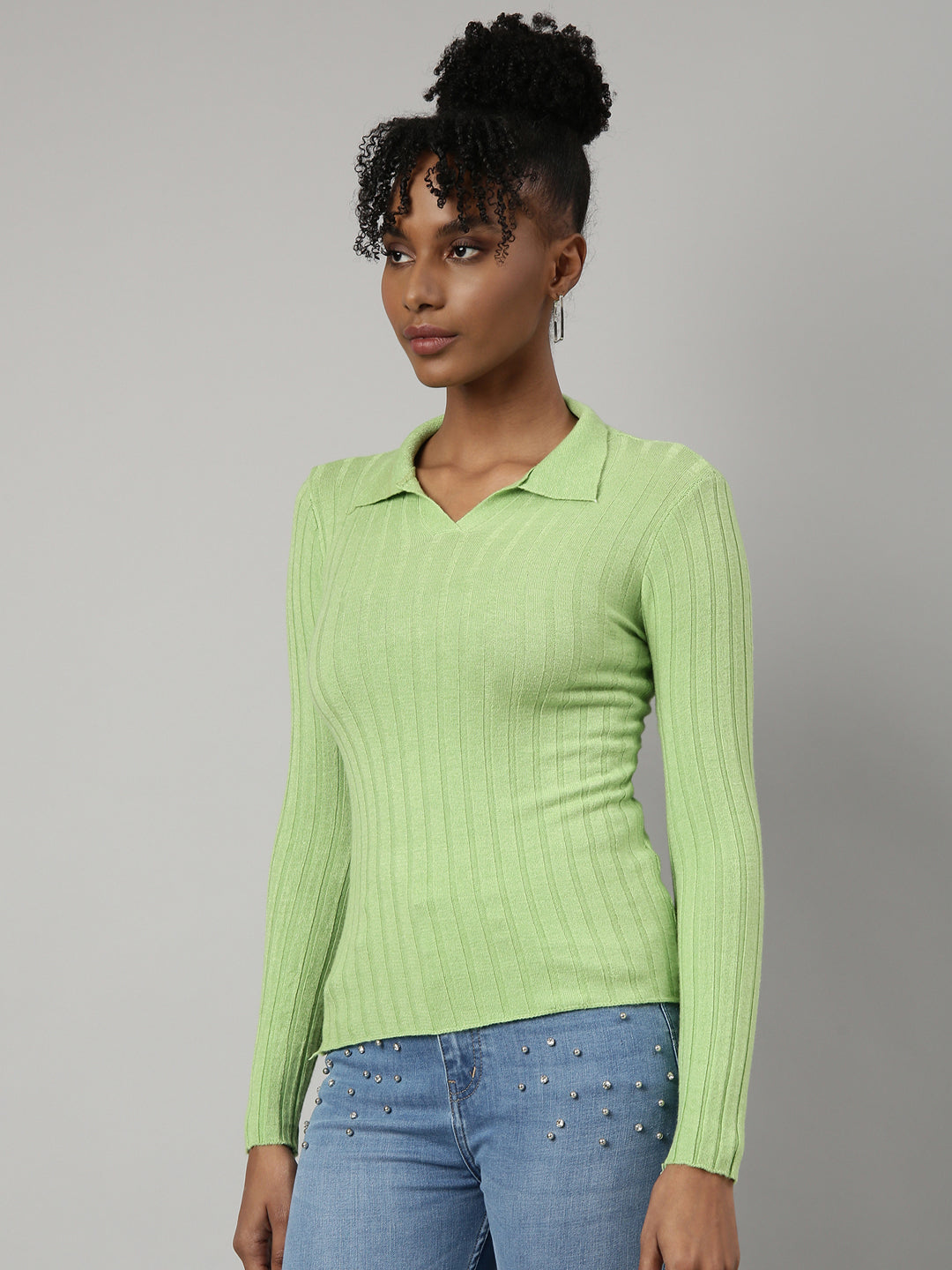 Women Green Solid Fitted Top