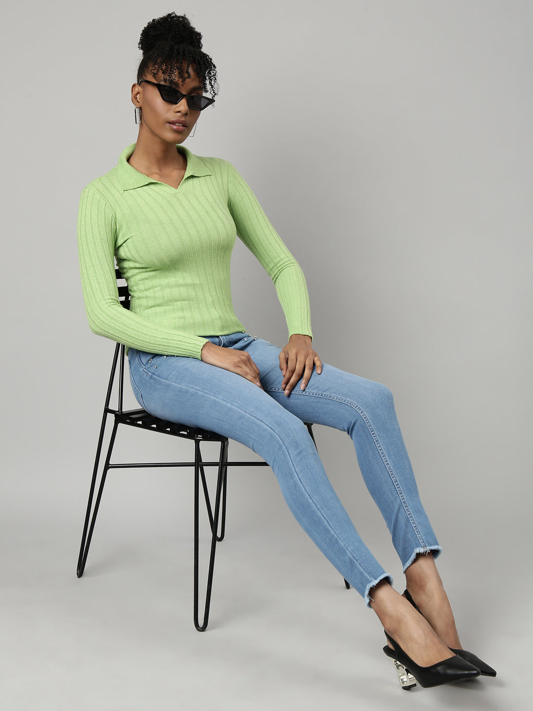 Women Green Solid Fitted Top