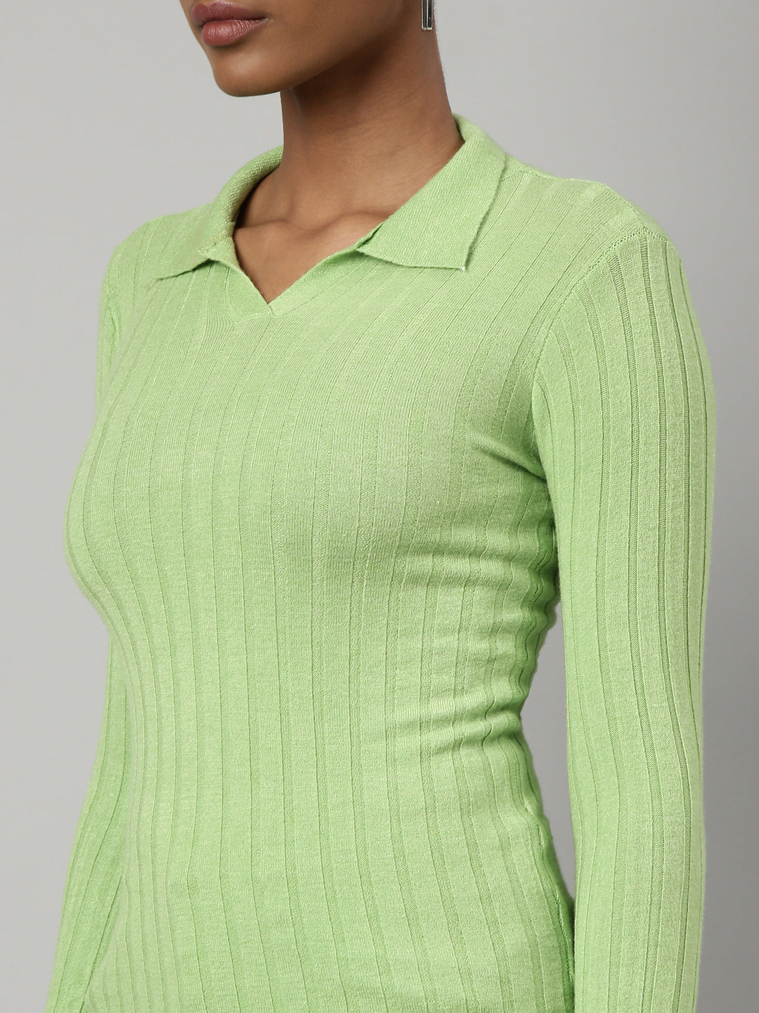 Women Green Solid Fitted Top