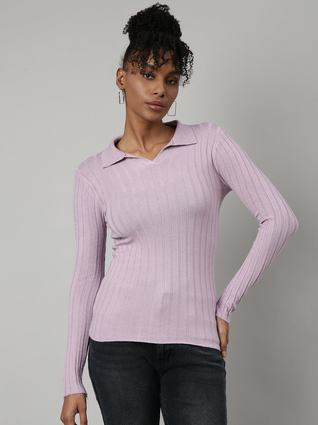 Women Lavender Solid Fitted Top