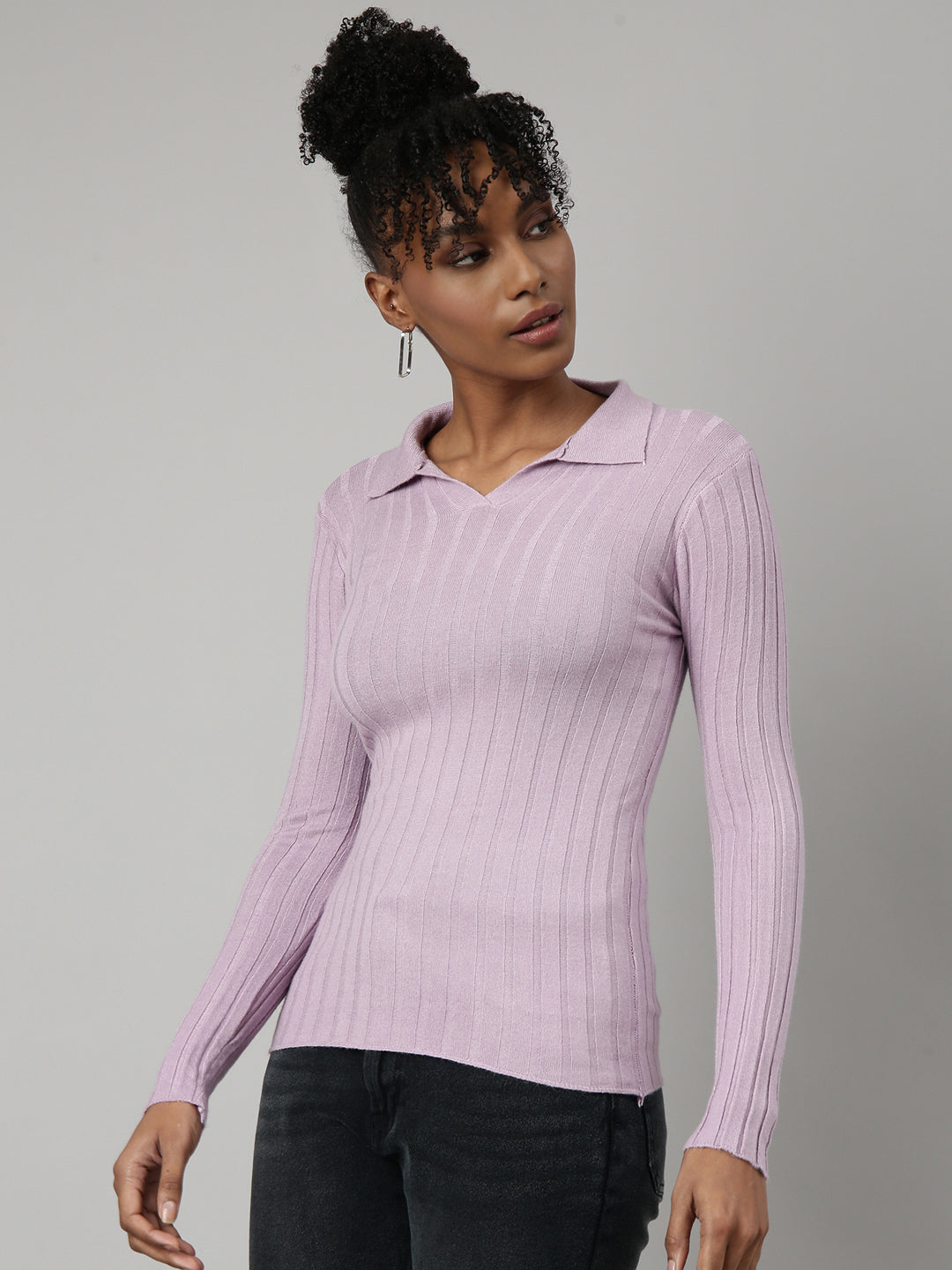 Women Lavender Solid Fitted Top