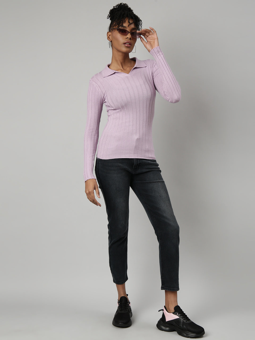 Women Lavender Solid Fitted Top