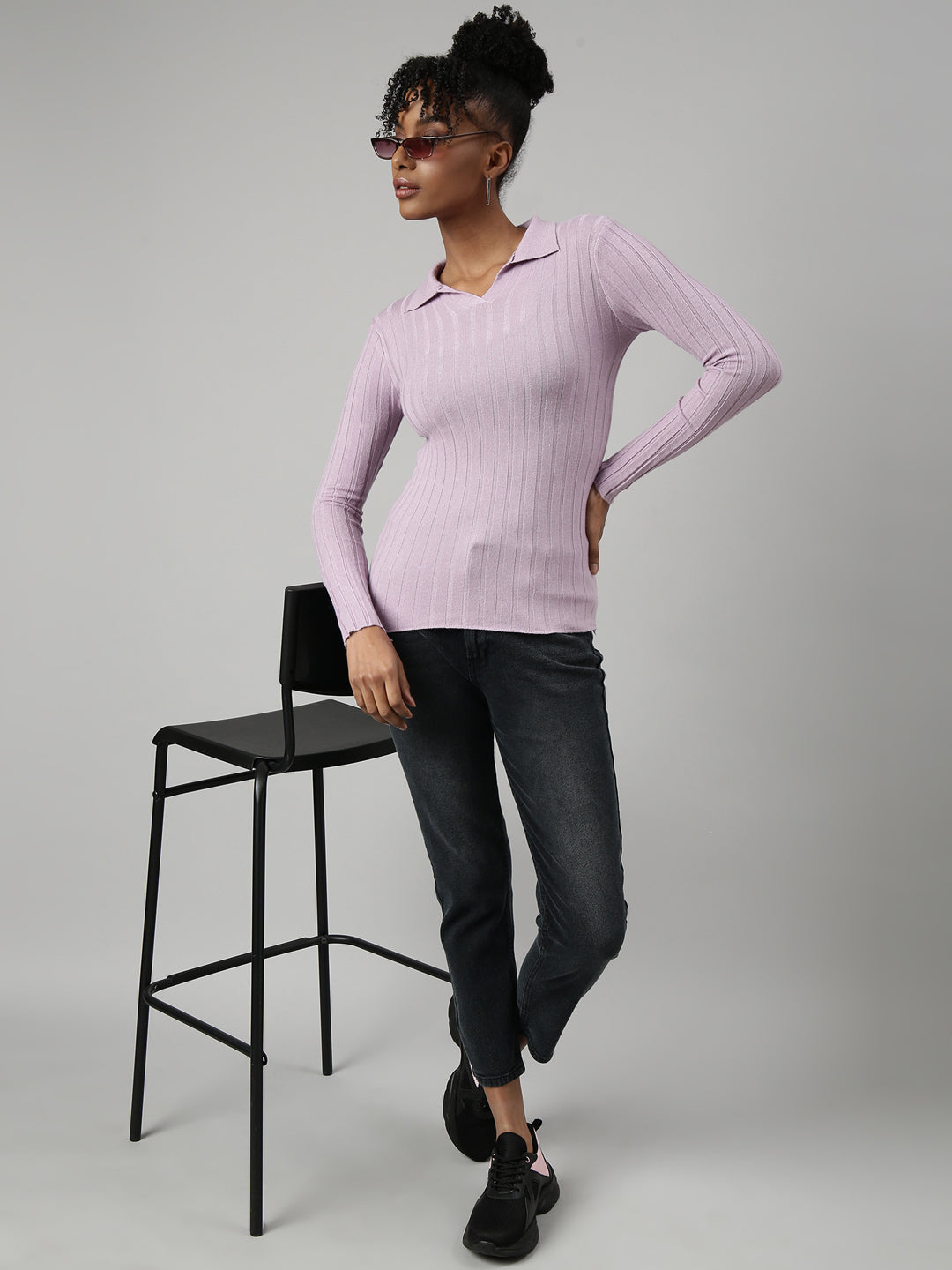 Women Lavender Solid Fitted Top