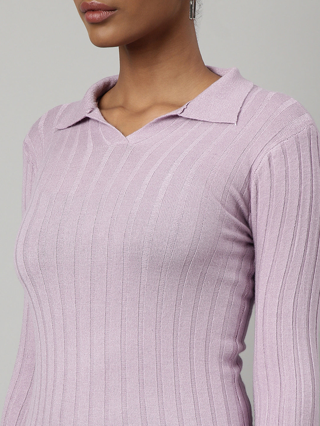 Women Lavender Solid Fitted Top