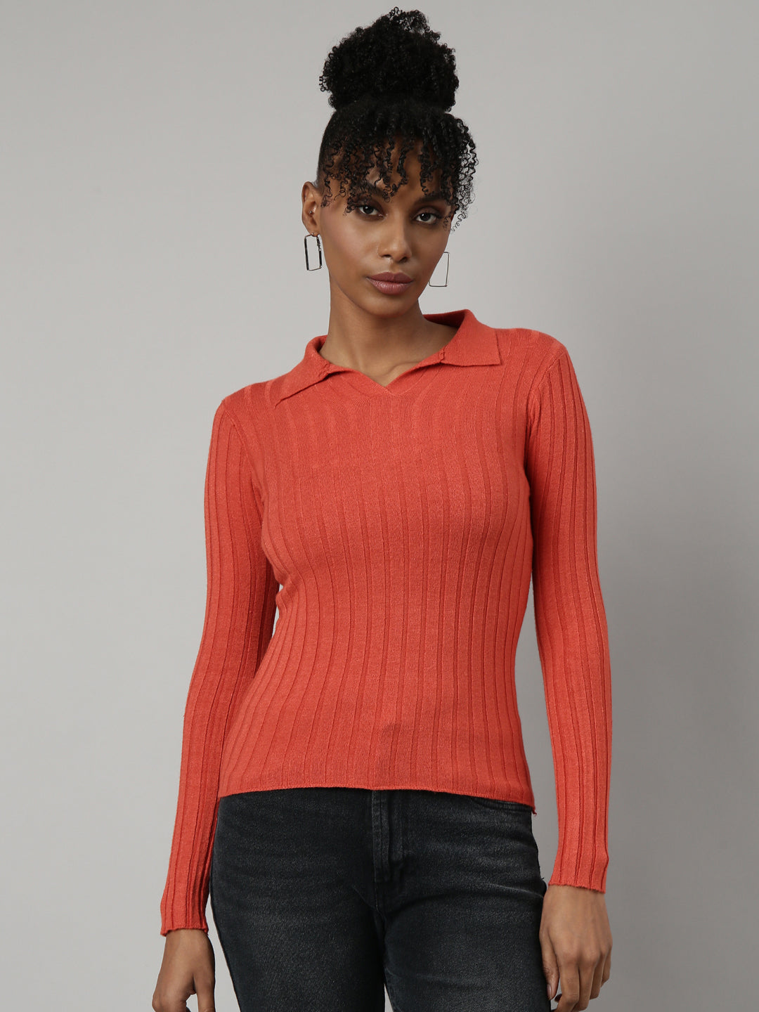 Women Rust Solid Fitted Top