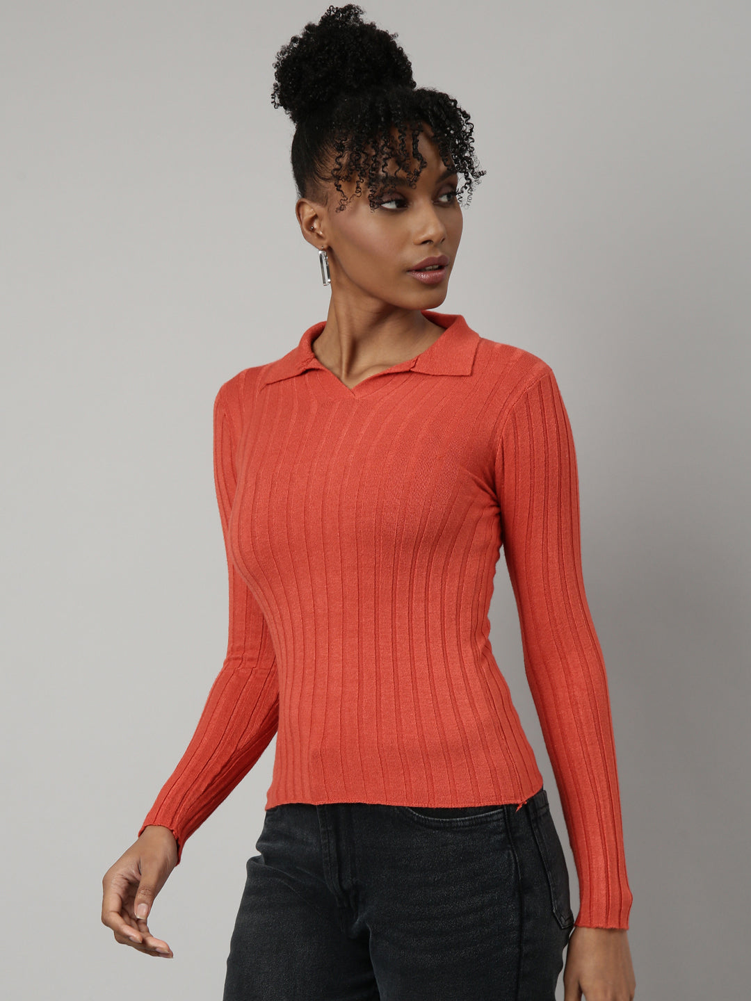 Women Rust Solid Fitted Top