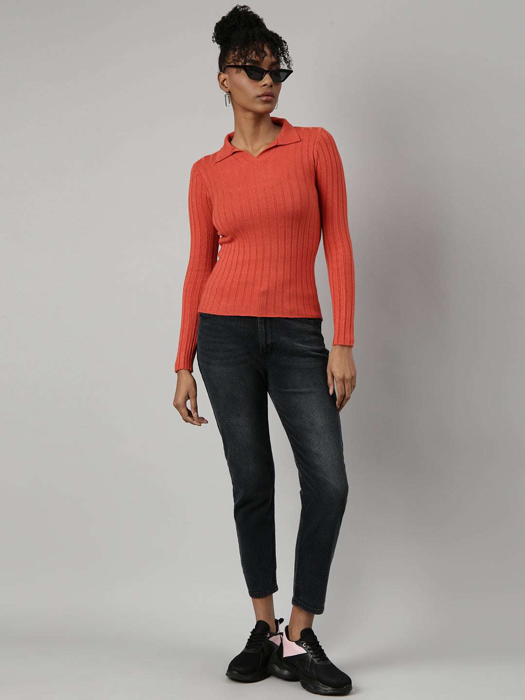 Women Rust Solid Fitted Top