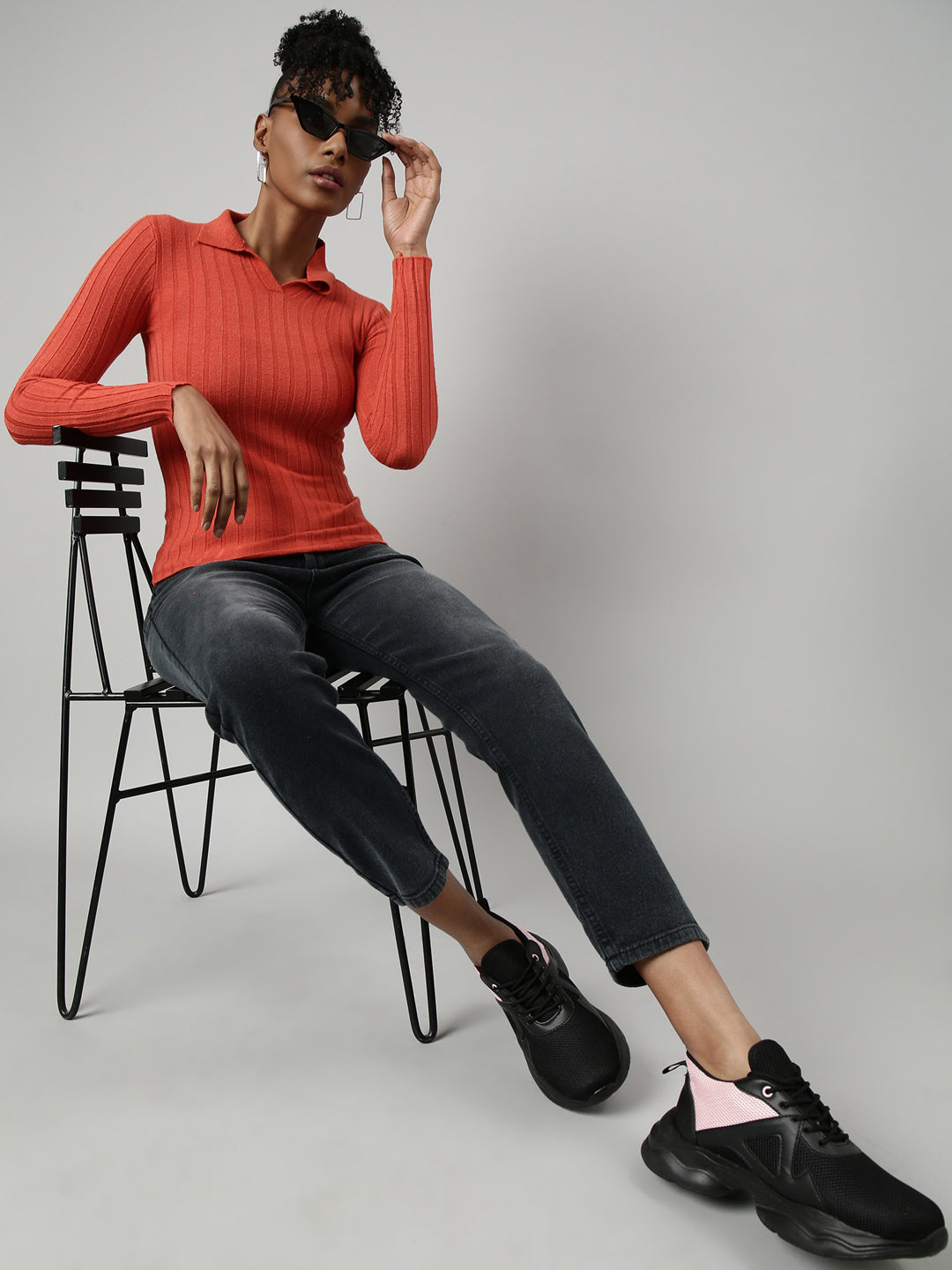 Women Rust Solid Fitted Top