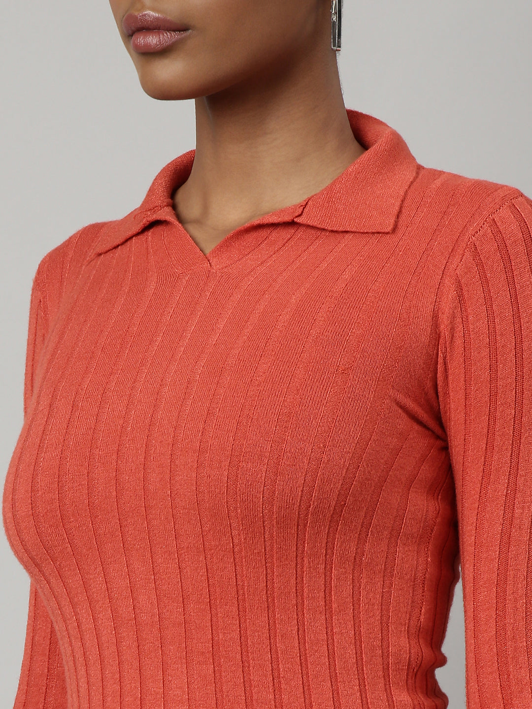 Women Rust Solid Fitted Top