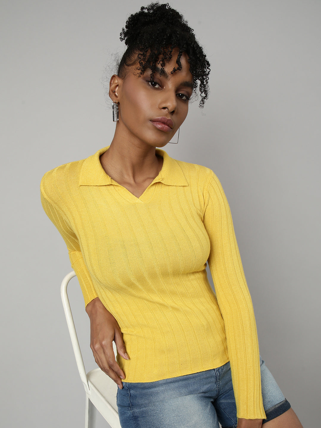 Women Yellow Solid Fitted Top