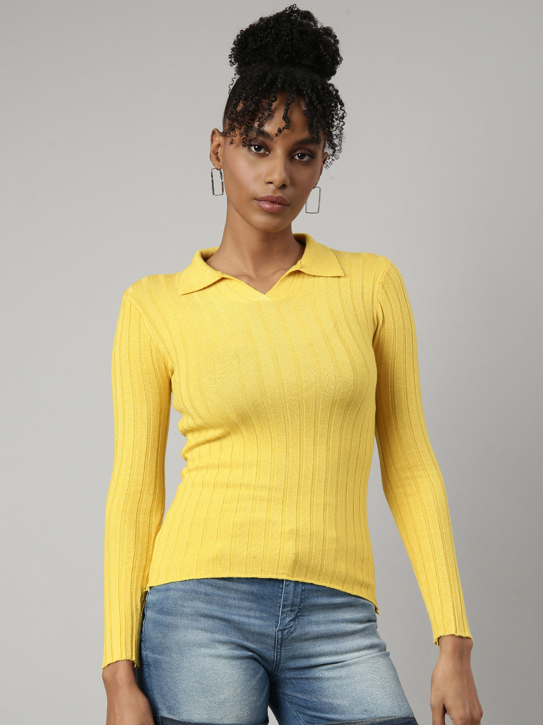 Women Yellow Solid Fitted Top