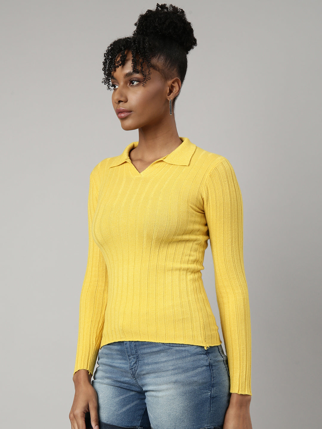 Women Yellow Solid Fitted Top