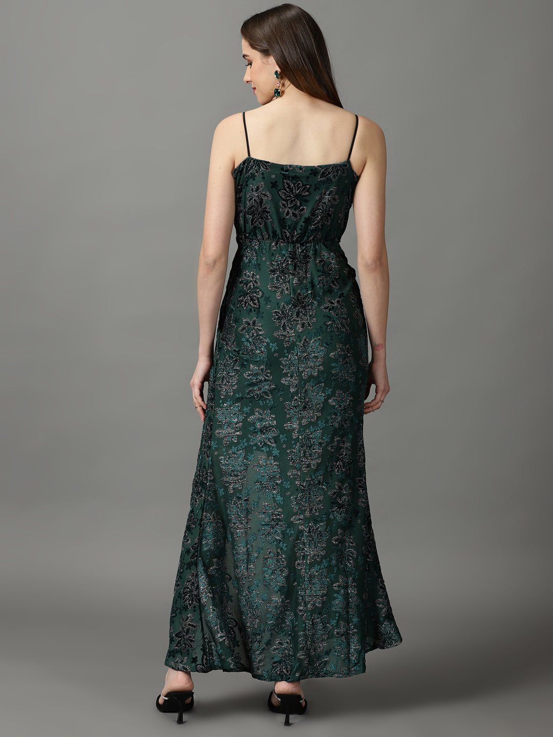 Women's Green Embellished Wrap Dress