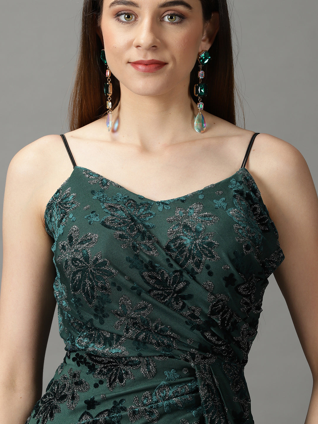 Women's Green Embellished Wrap Dress