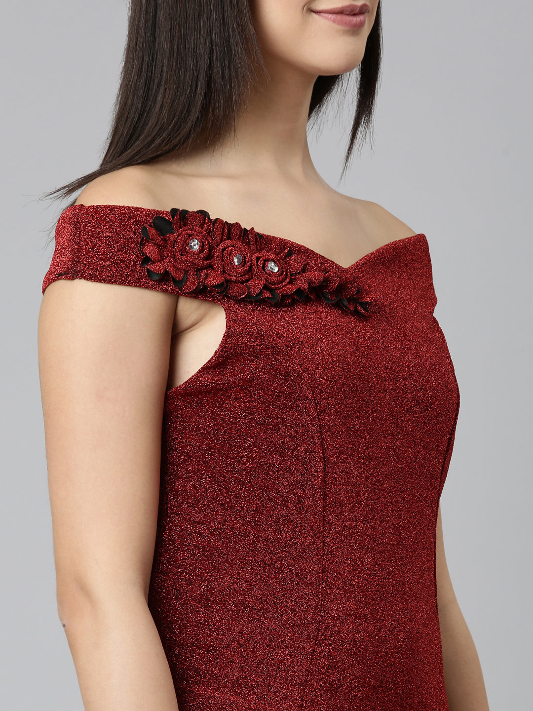 Women Maroon Embellished A-Line Dress