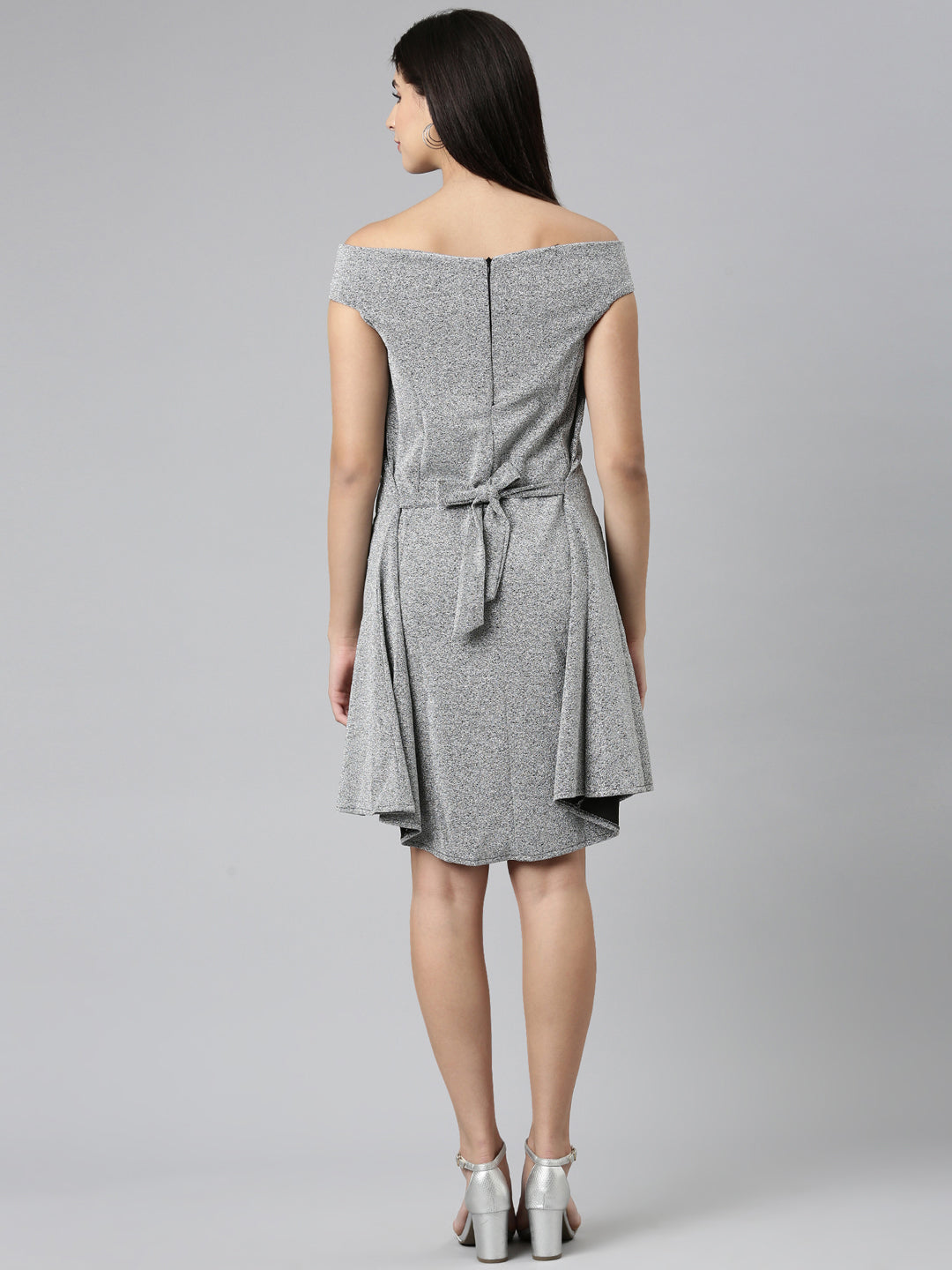 Women Silver Embellished A-Line Dress