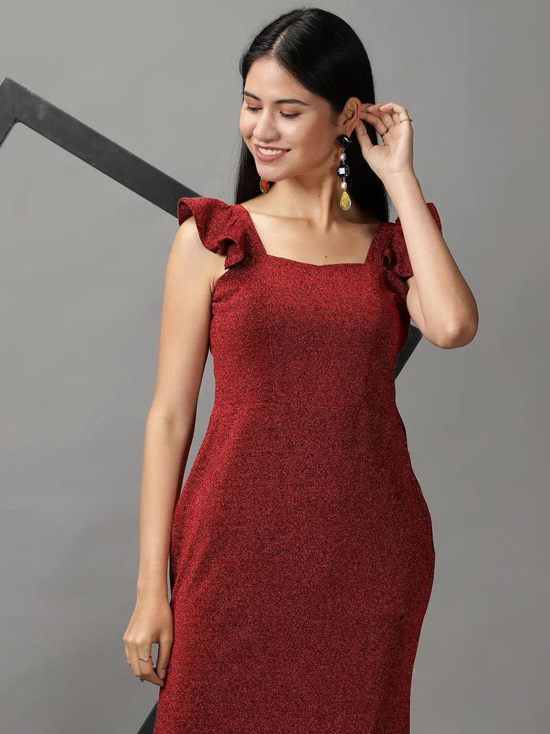 Women's Red Solid Bodycon Dress