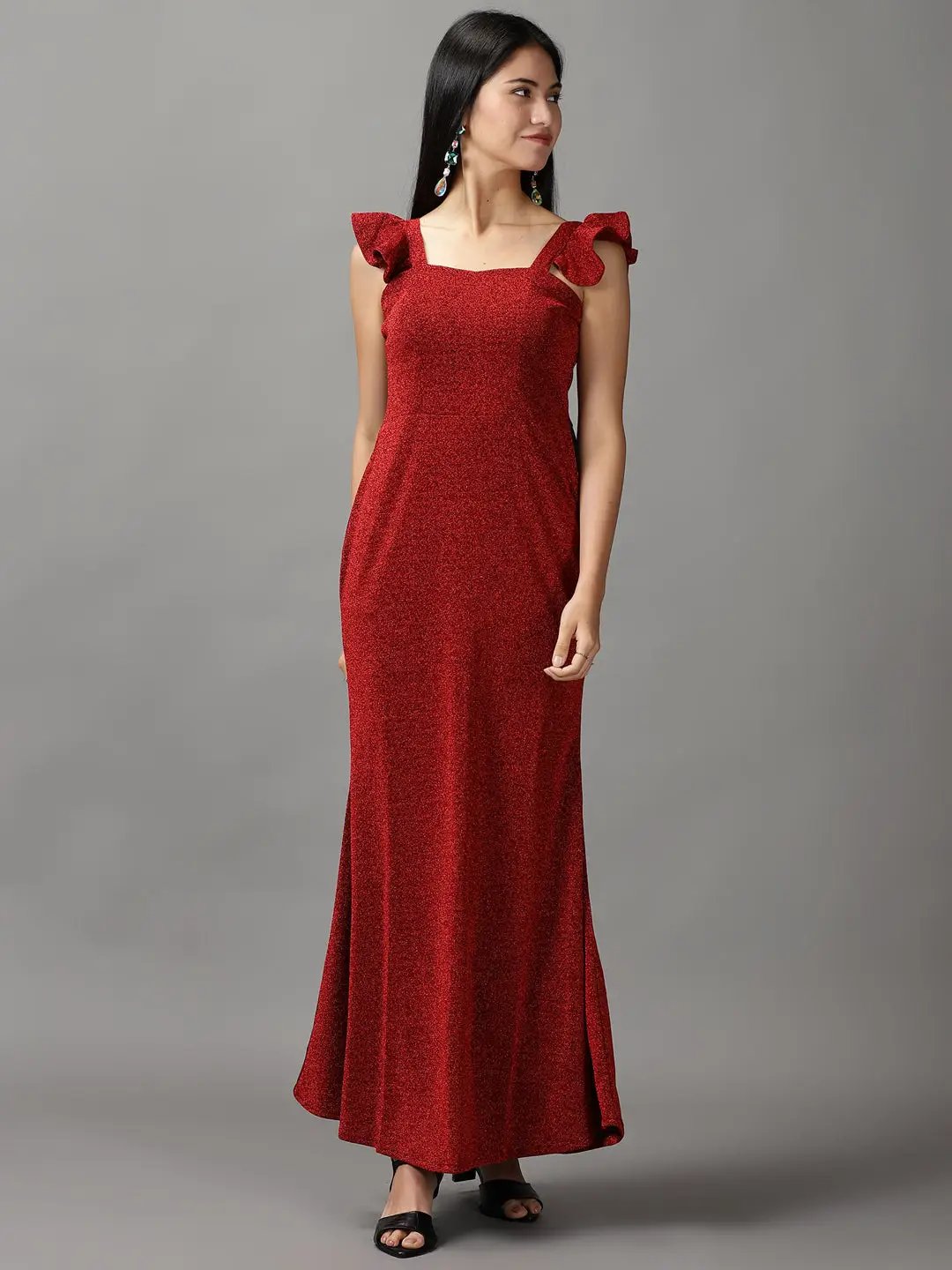 Women's Red Solid Bodycon Dress