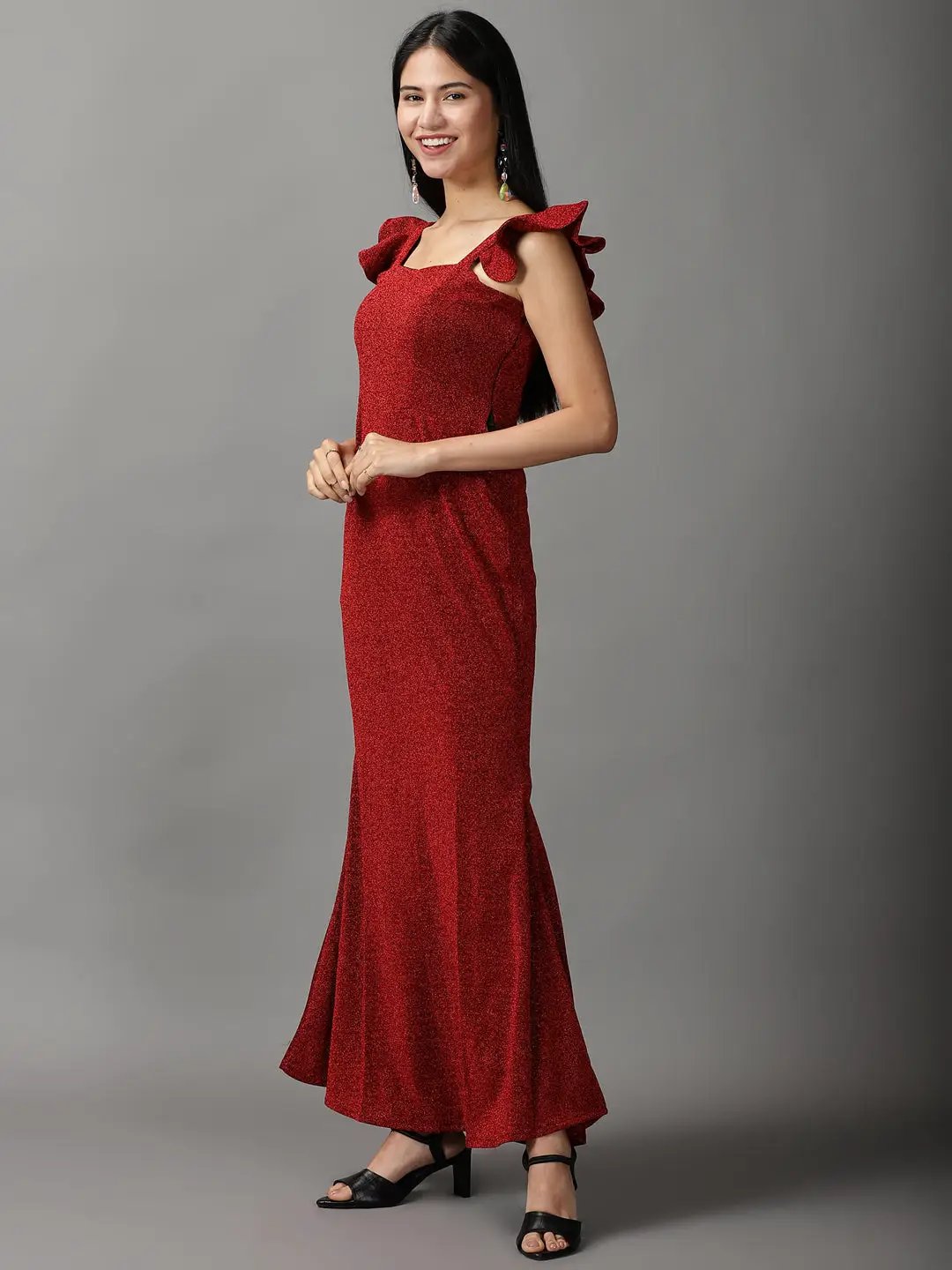 Women's Red Solid Bodycon Dress