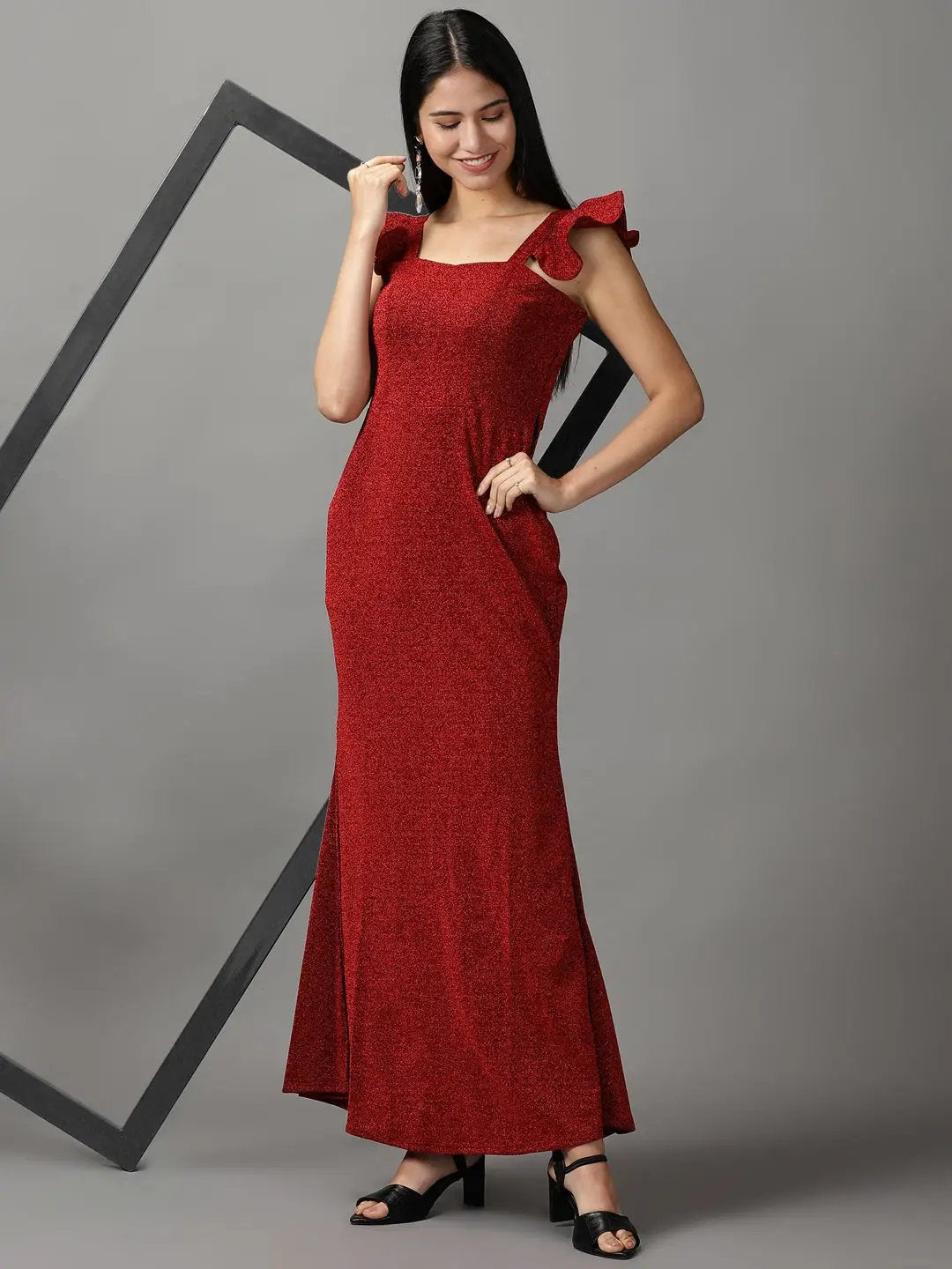 Women's Red Solid Bodycon Dress