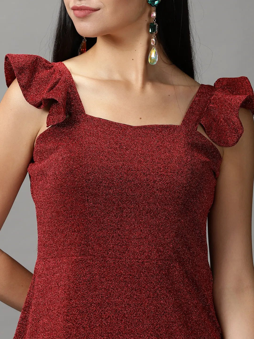 Women's Red Solid Bodycon Dress
