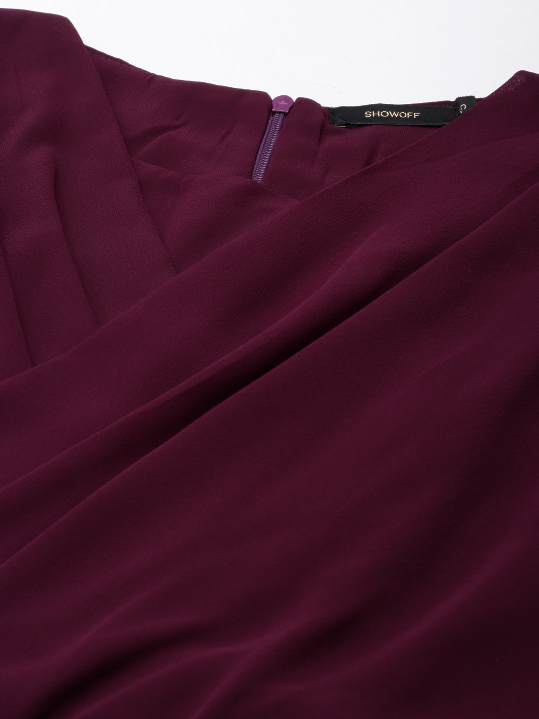 Women's Violet Pleated Detailed Flared Sleeves Fit & Flare Dress