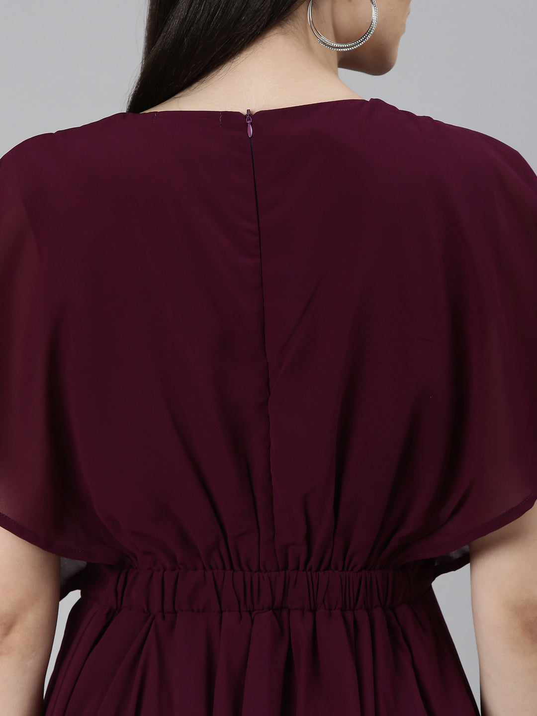 Women's Violet Pleated Detailed Flared Sleeves Fit & Flare Dress