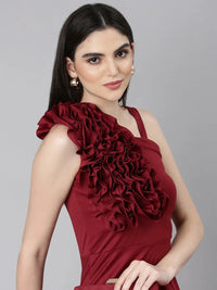 Women's Maroon Solid Gown Dress