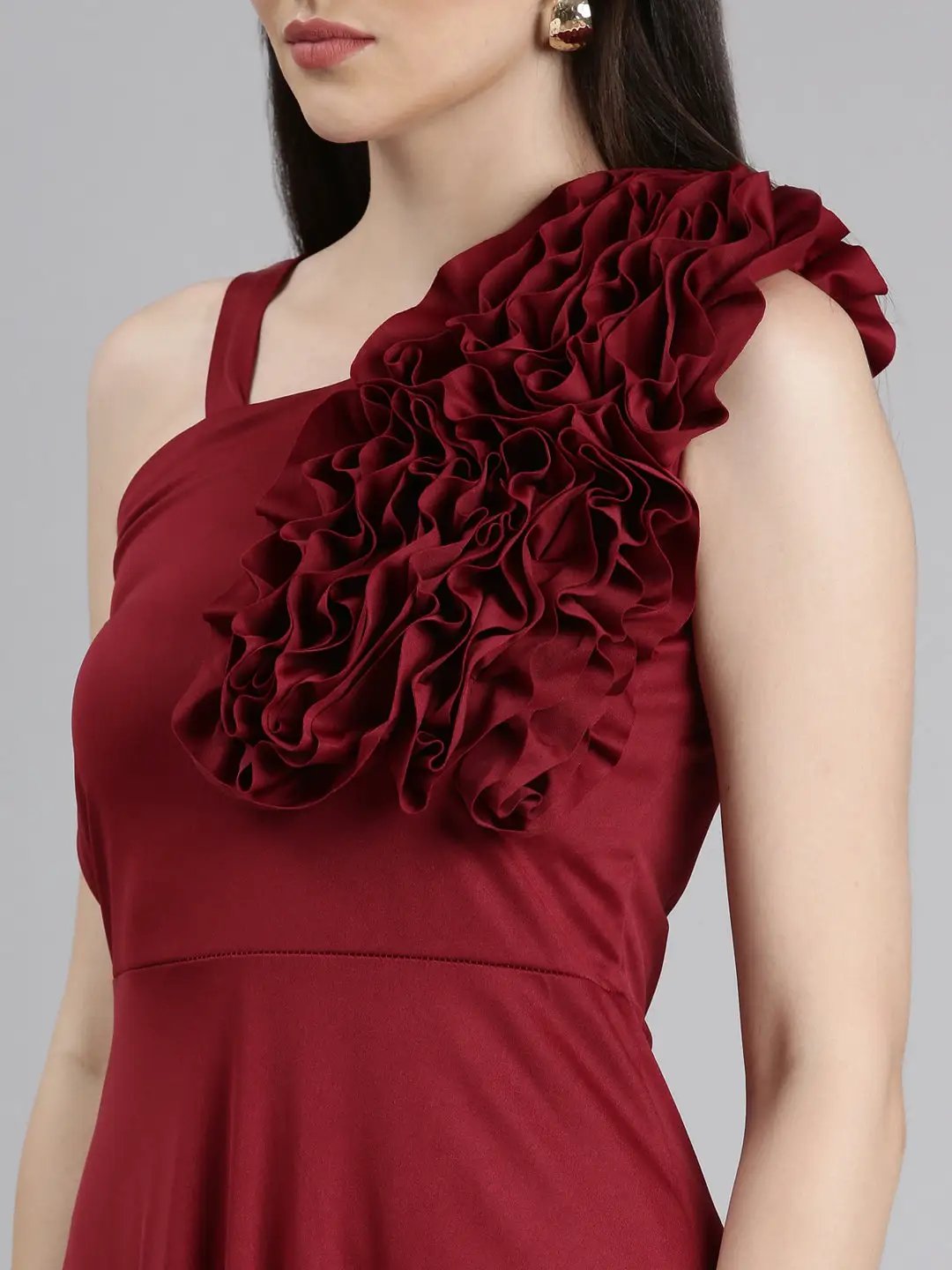 Women's Maroon Solid Gown Dress