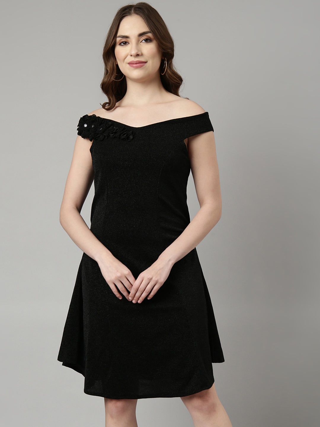 Women Black Solid A-Line Dress