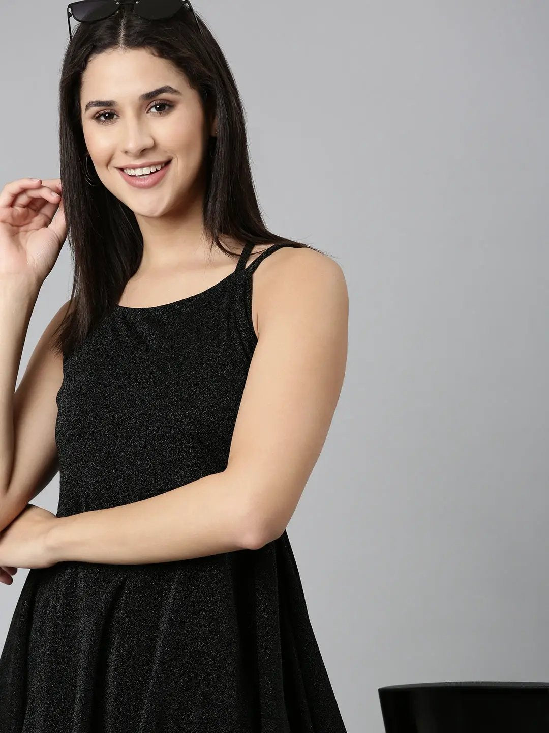Women's Black Embellished A-Line Dress
