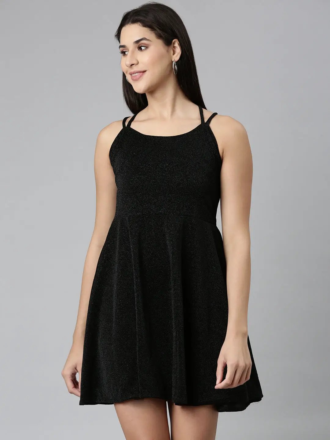 Women's Black Embellished A-Line Dress