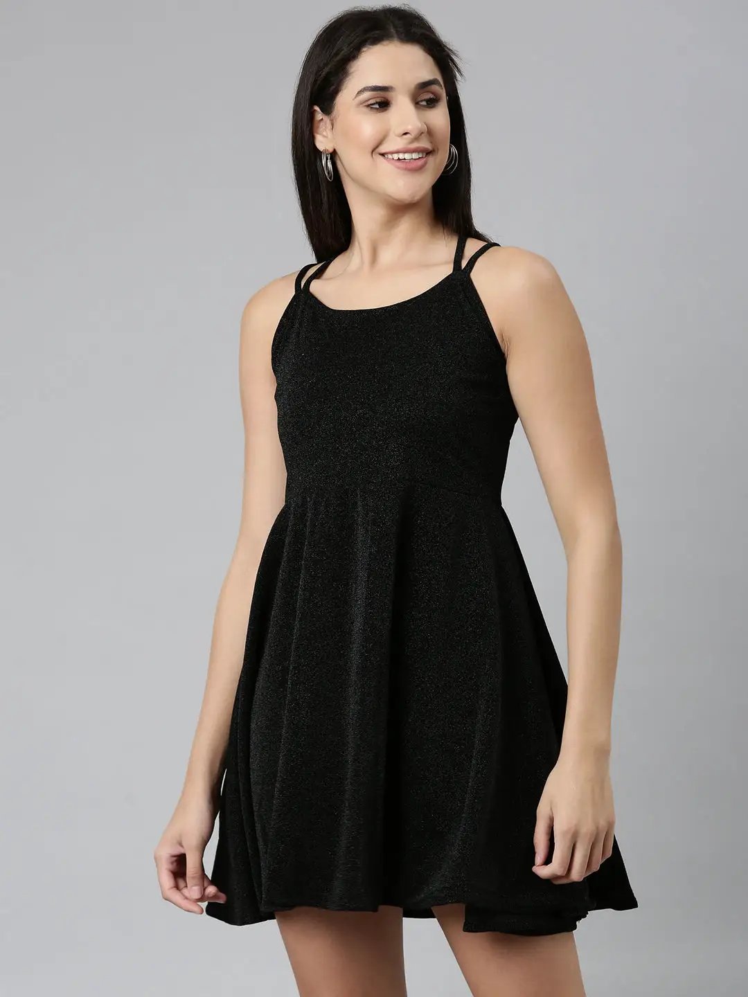 Women's Black Embellished A-Line Dress