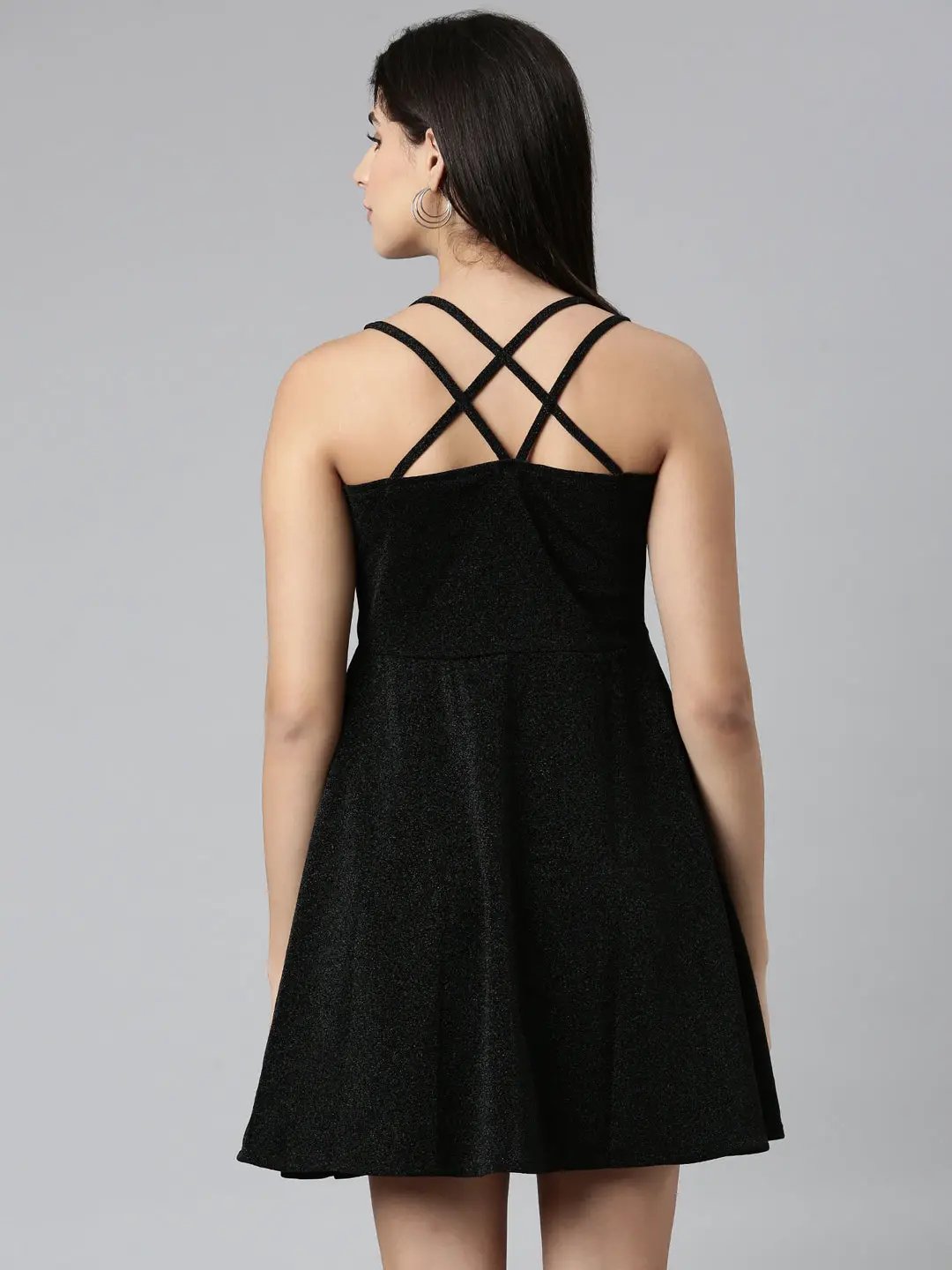 Women's Black Embellished A-Line Dress