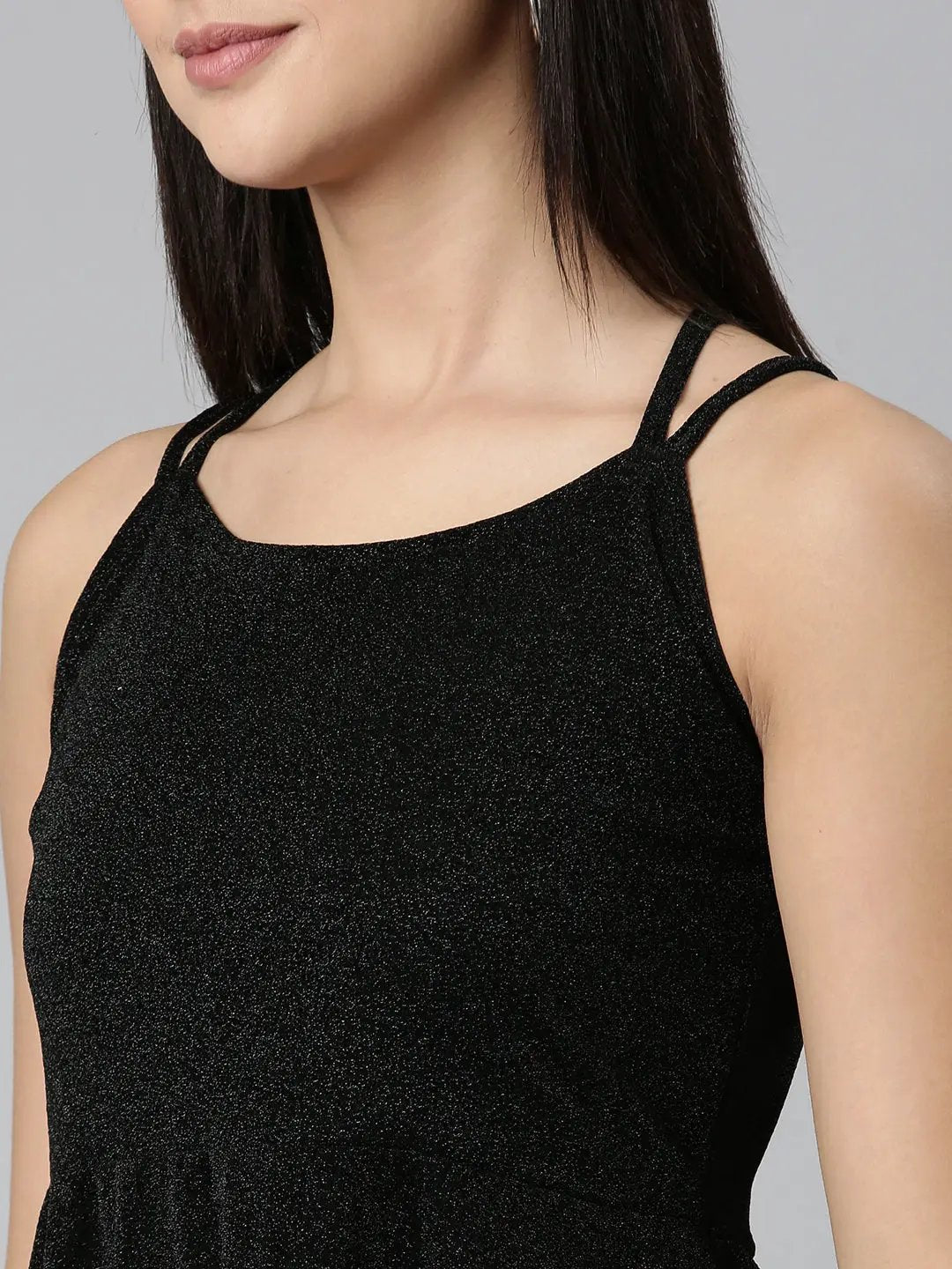 Women's Black Embellished A-Line Dress