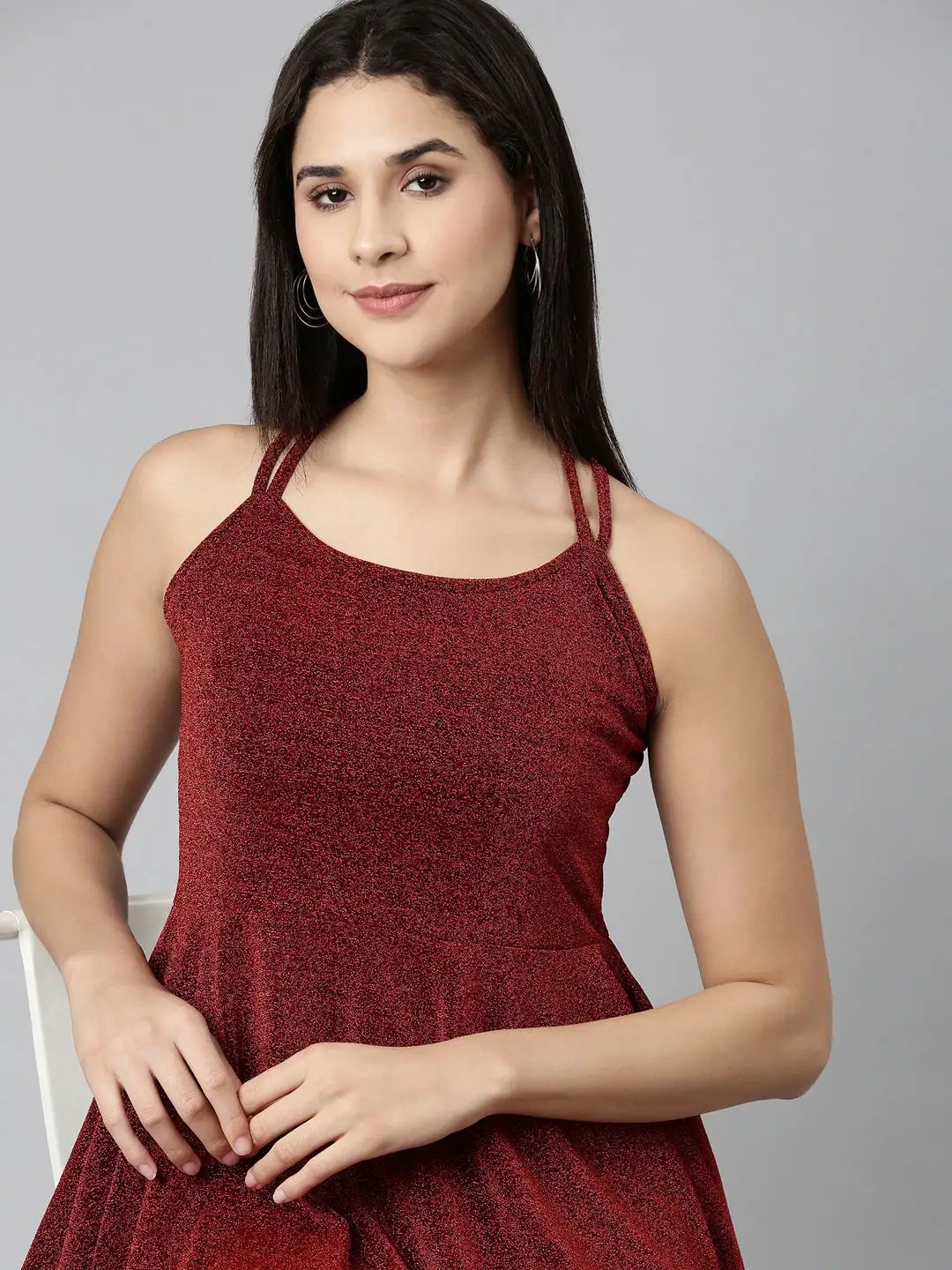 Women's Maroon Embellished A-Line Dress