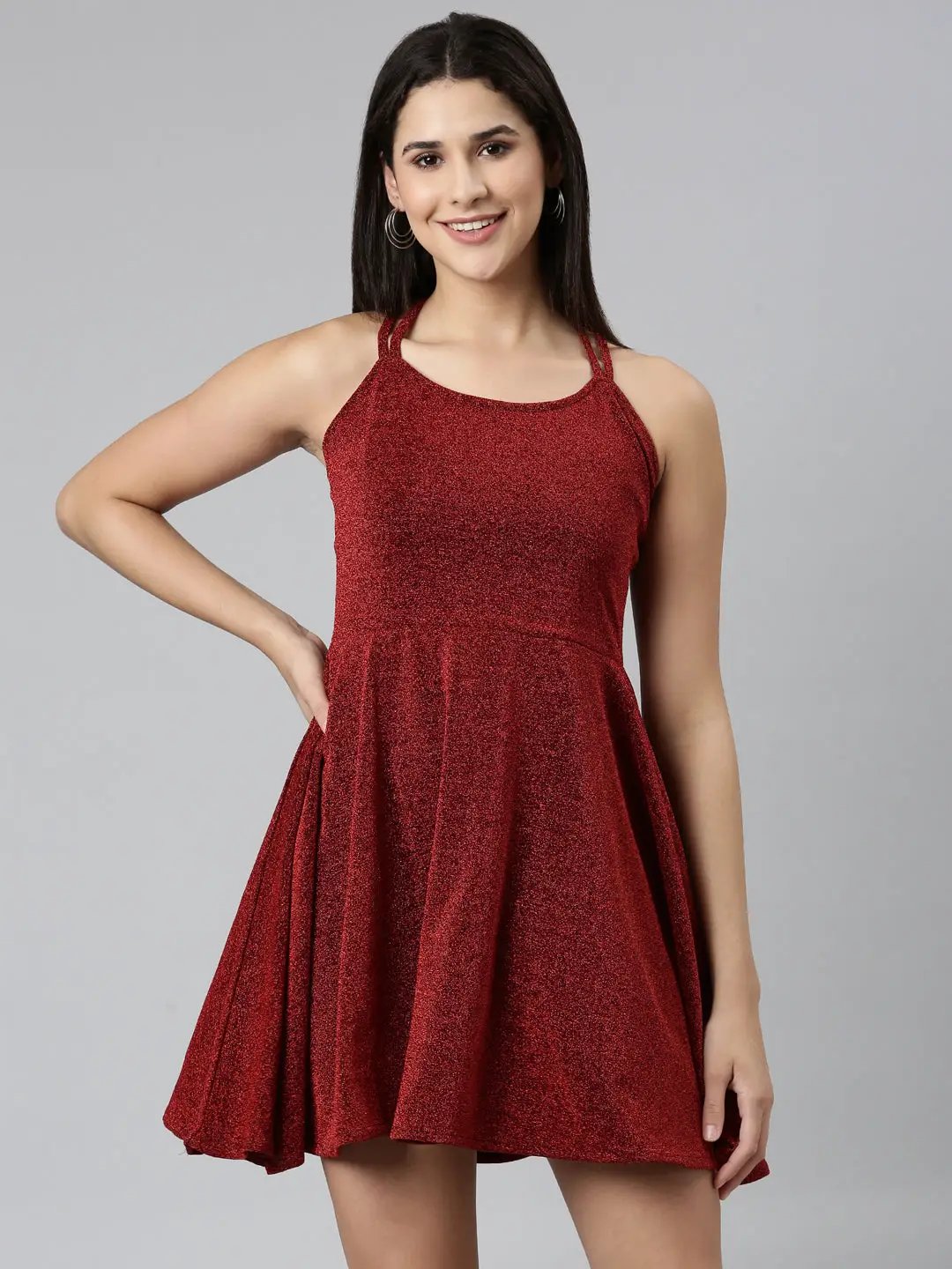 Women's Maroon Embellished A-Line Dress