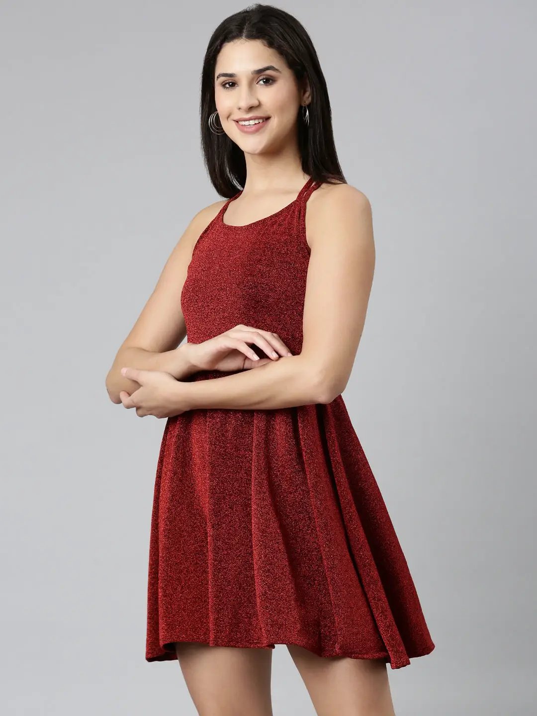 Women's Maroon Embellished A-Line Dress
