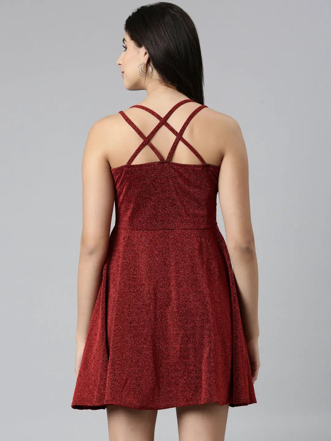 Women's Maroon Embellished A-Line Dress