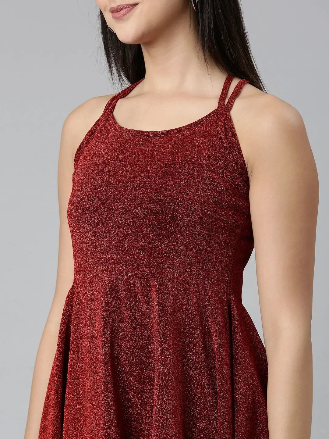 Women's Maroon Embellished A-Line Dress